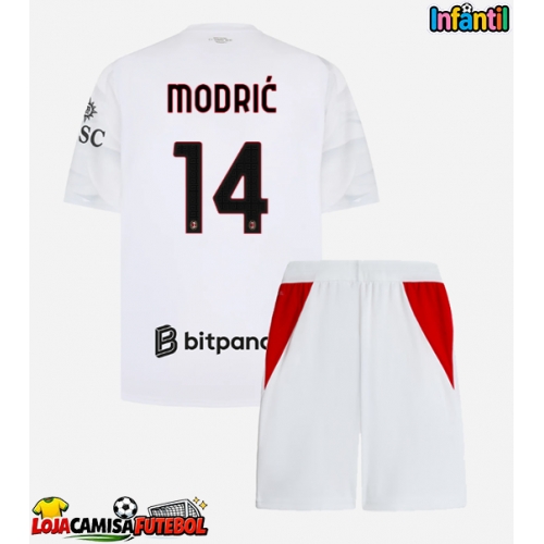 Camisa de Futebol AC Milan Luka Modric #14 Equipamento Secundário Infantil 2026-27 Manga Curta (+ Calças curtas)